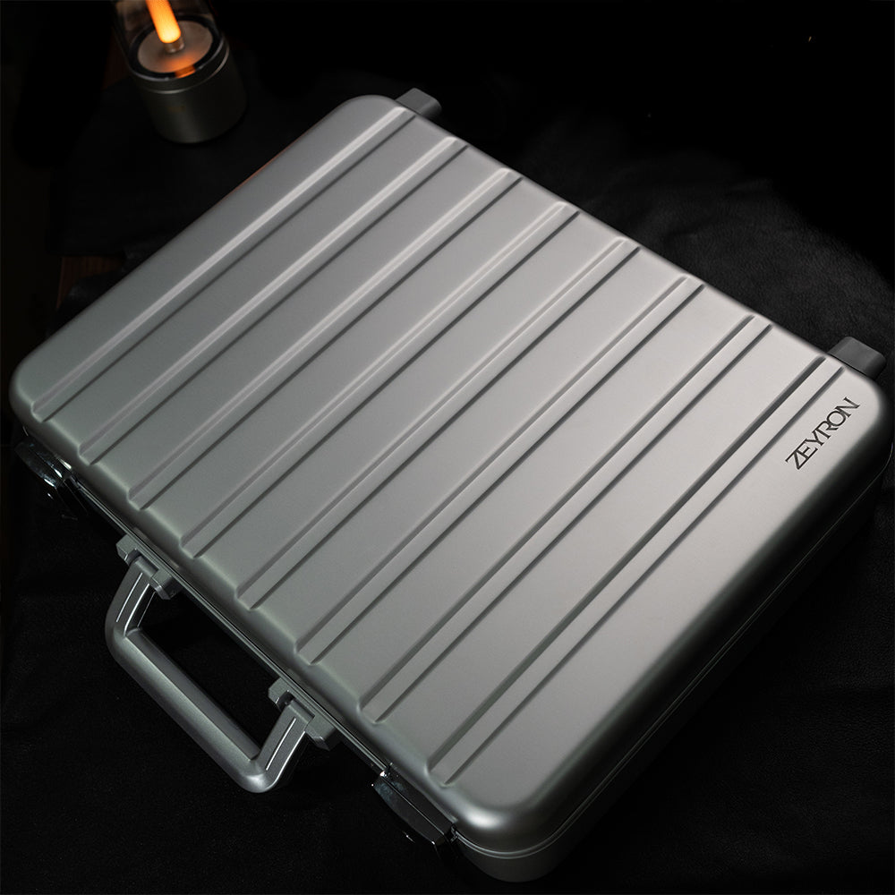 ZEYRON 18 Slots Premium Silver Watch Case with Handle-Stylish & Secure Storage