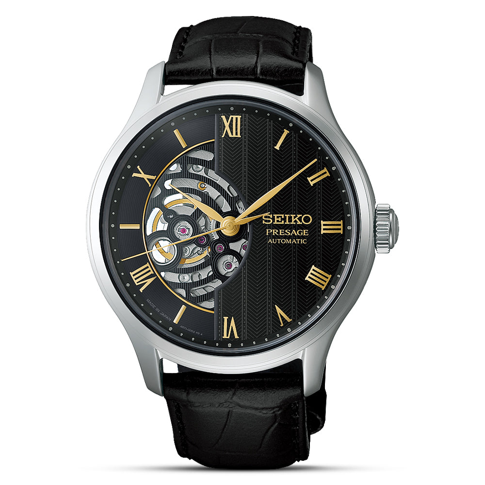 Seiko Presage Moonlight Black Open-Heart Automatic Mens Watch HCB008J1