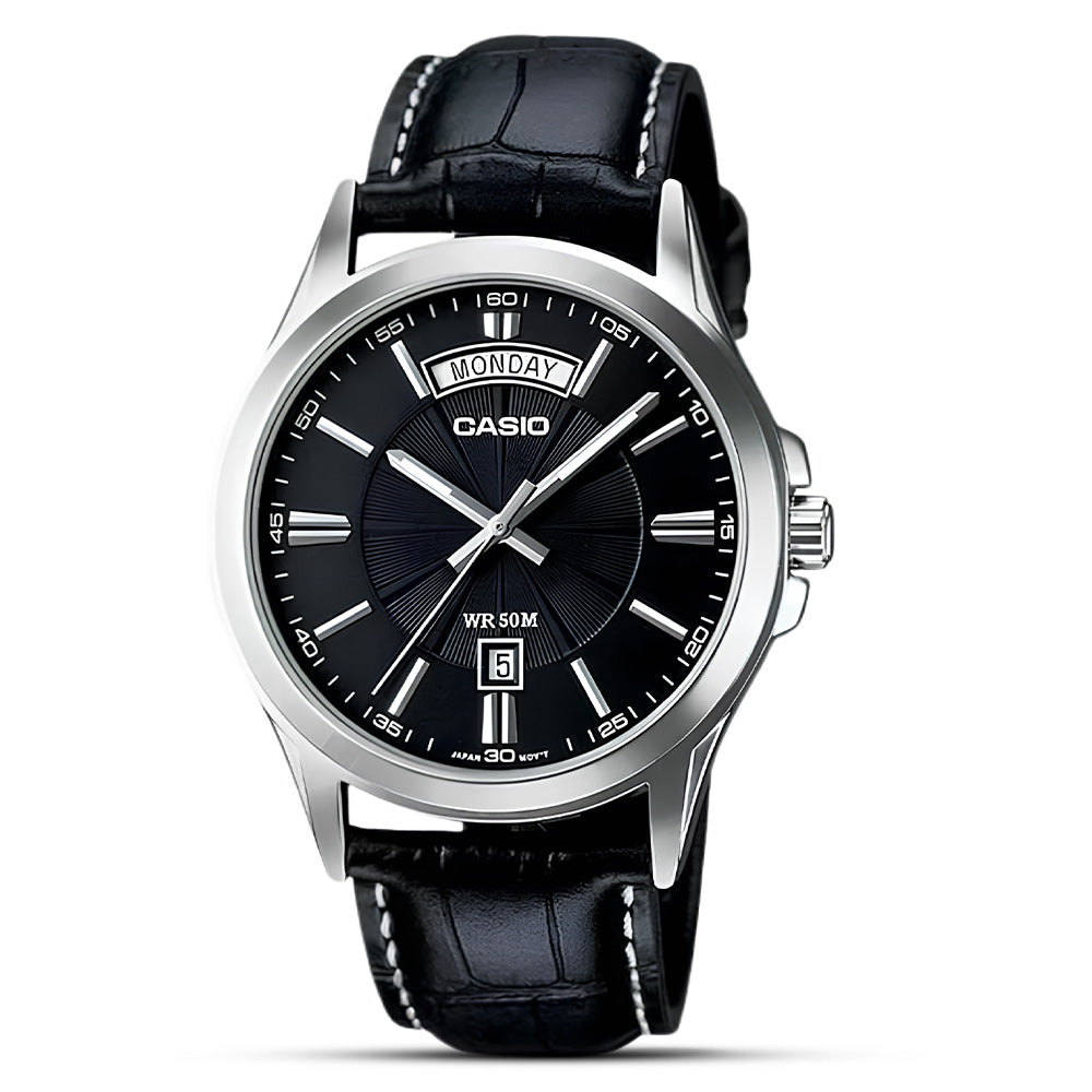 Casio Black Leather Black Dial Men's watch| MTP-1381L-1AVDF
