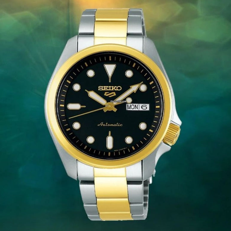 Seiko 5 Gold Tone Black Dial Men's Watch | SRPE60K1