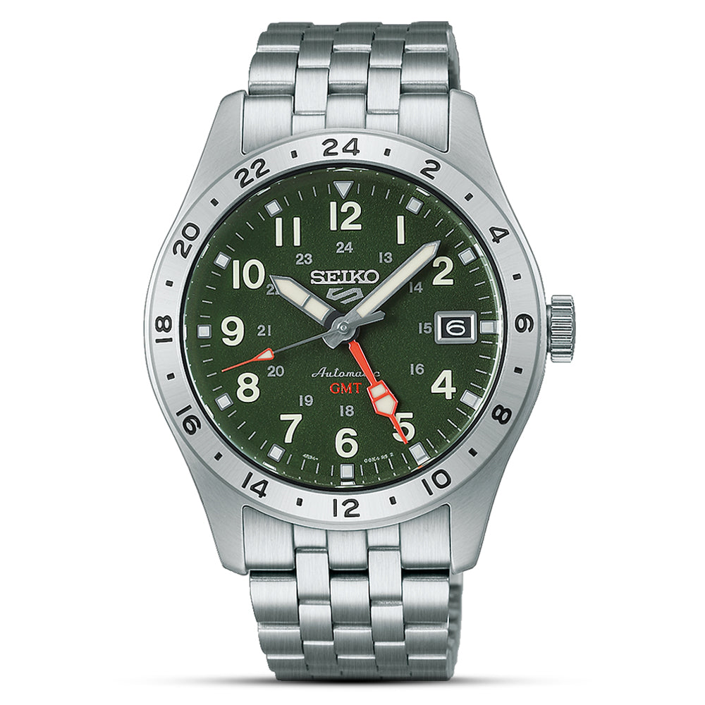 Seiko 5 GMT "Field Series" Automatic Green Dial Watch HDB001K1