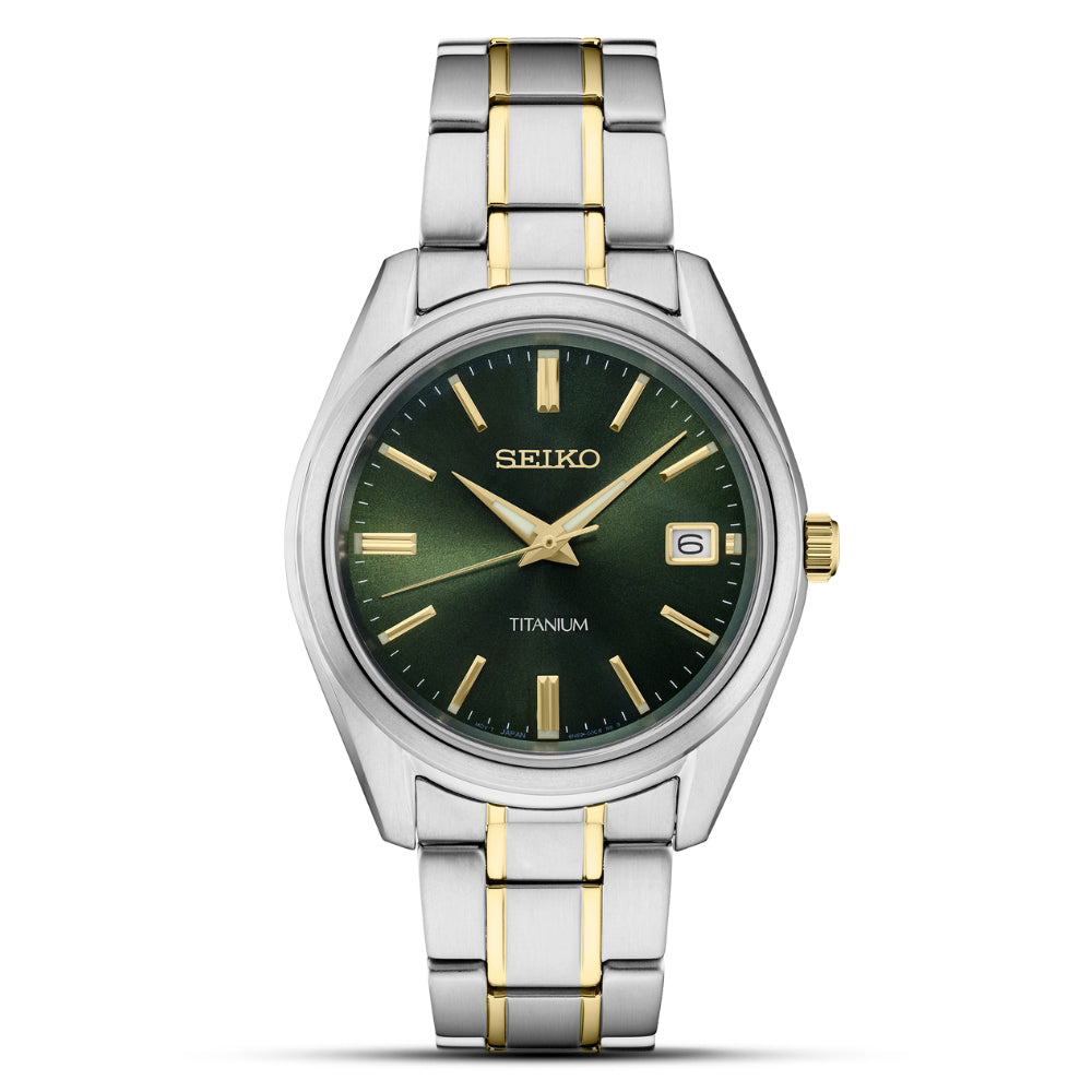 Seiko Essentials Two Tone Titanium Green Dial Men's Watch | SUR377