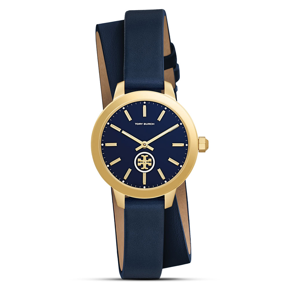 Tory Burch Collins Blue Dial Leather Double Wrap Ladies Watch TBW1303