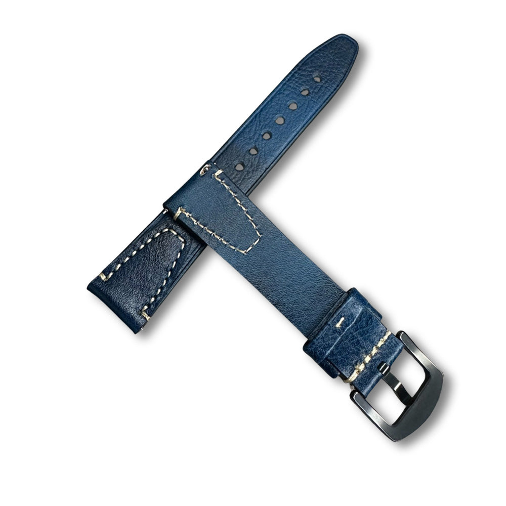 Cavern Premium 20mm Blue Double Stitched Leather Strap