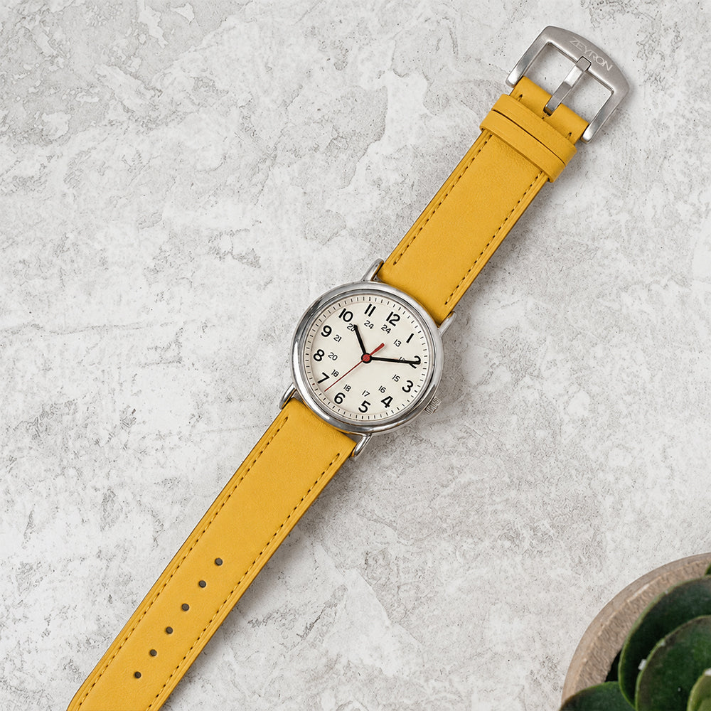 Zeyron 22mm Mustard Yellow Genuine Leather Strap