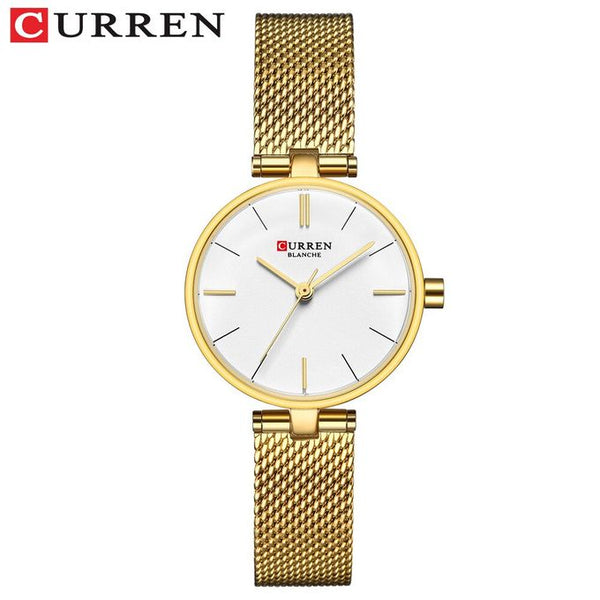 CURREN Stainless Steel Mesh Strap Watches Women's Quartz Watch Gold Bracelet Wristwatch Female Clock Ladies Dress Watch 9038(gold White) - Time Access store