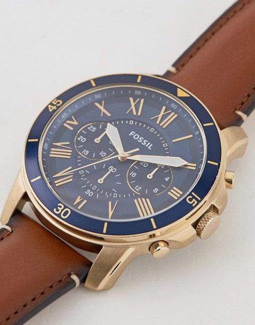 Grant Blue Dial Men's Chronograph Leather Watch - Time Access store