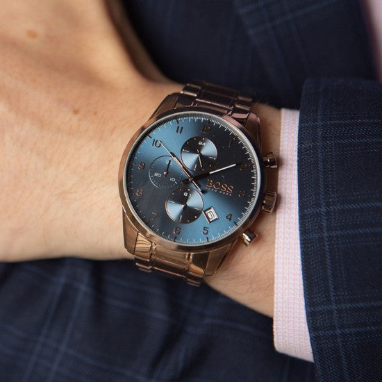 Skyblu123 BOSS by Hugo Boss Brown Steel Blue Dial Chronograph Men's Watch - 1513