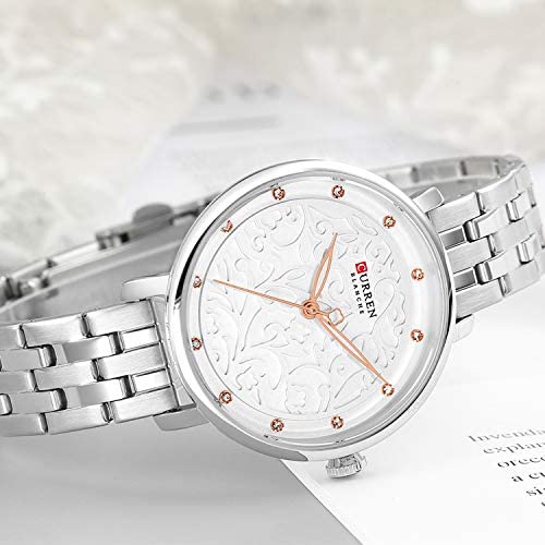 CURREN 9046 Black Stainless Steel Analog Watch For Women silver