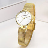 CURREN Stainless Steel Mesh Strap Watches Women's Quartz Watch Gold Bracelet Wristwatch Female Clock Ladies Dress Watch 9038(gold White) - Time Access store