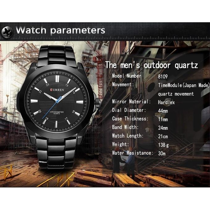 Curren 8109 Man Top Brand Stainless Steel Big Dial Watches Quartz Business Watch SILVER AND BLACK - Time Access store