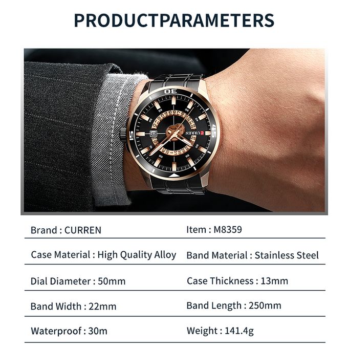 CURREN Orologio Uomo Analogico Al Quarzo Con Data - Quadrante Blu 48 Mm, Cassa In Acciaio, Cinturino In Metallo, Impermeabile 3 ATM