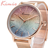 Kimio Brand Women Watch New Rainbow Gradient Color Glitter Ladies Simple Mesh Belt Fashion Gold Stainless Steel Quartz Watch - Time Access store