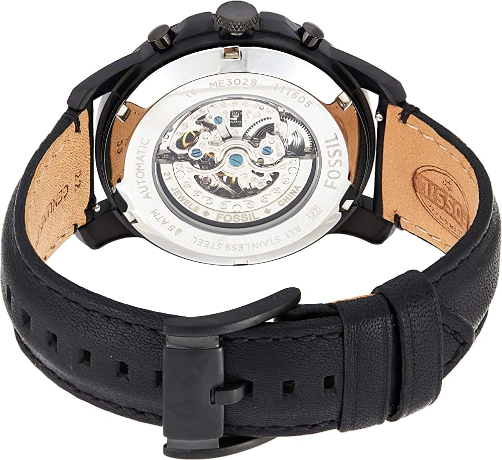 Fossil Men's ME3028 Grant Automatic Self-Wind Leather Watch - Black - Time Access store