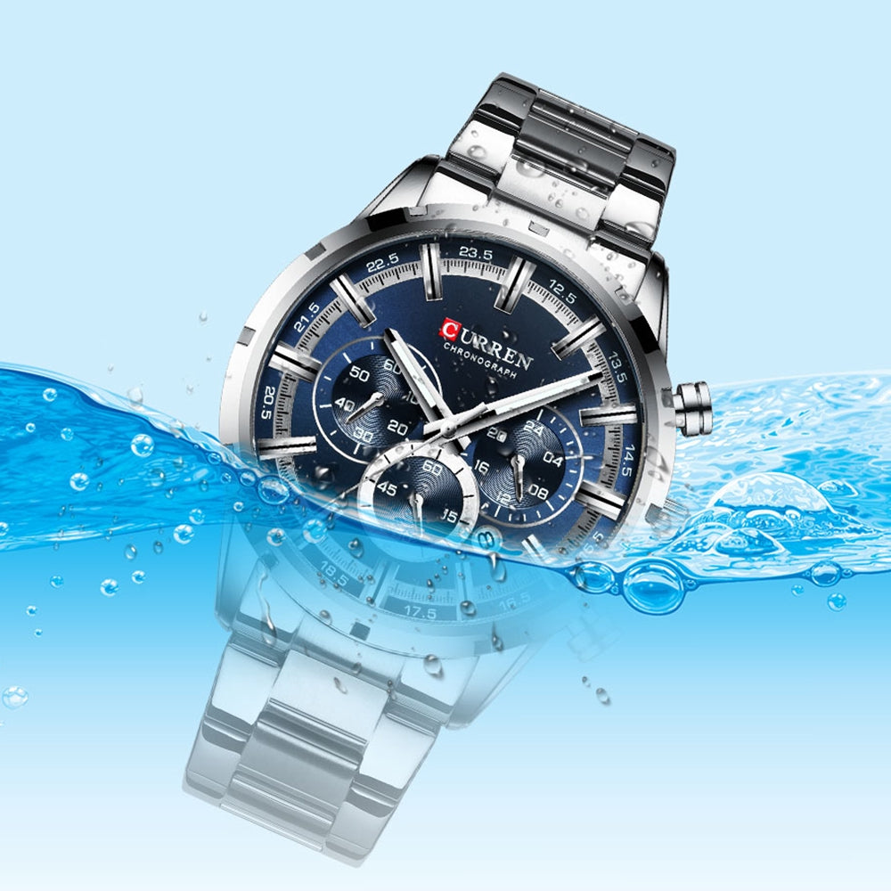 CURREN 8355 Silver Stainless Steel Chronograph Watch For Men - Silver - Time Access store