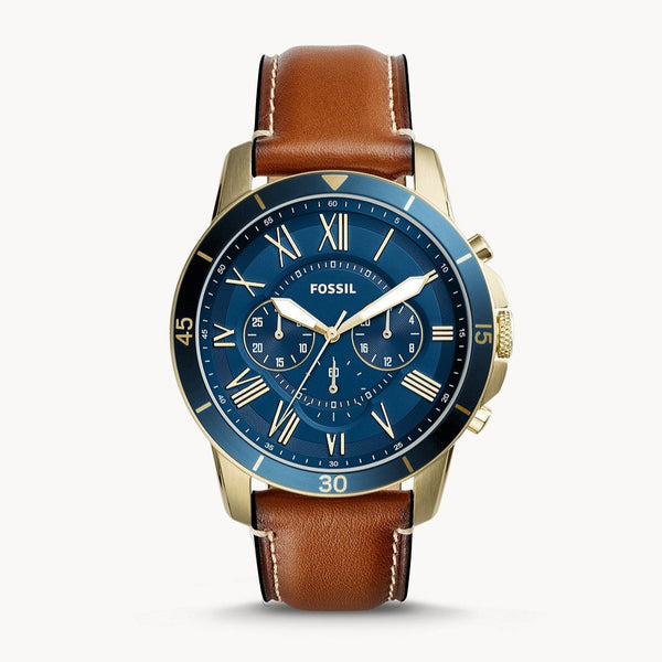 FOSSIL Grant Blue Dial Men's Chronograph Leather Watch - Time Access store