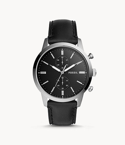 Fossil FS5396 44mm Townsman Chronograph Black Leather Watch - Time Access store