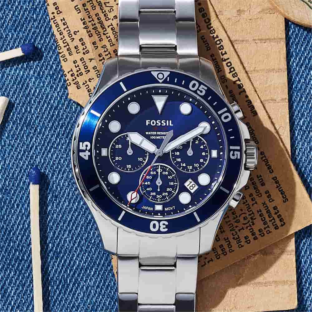 Fossil FB-03 Chronograph Stainless Steel BLUE Watch-FS5724 - Time Access store