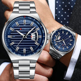CURREN 8375 Silver Stainless Steel Analog Watch For Men - Royal Blue & Silver - Time Access store