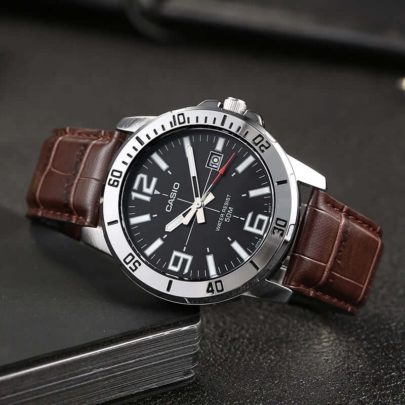 Casio Enticer Stainless Steel Black Dial Men's Watch  | MTP-VD01L-1BV