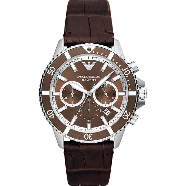 Emporio Armani Chronograph Brown Leather Watch | AR11486