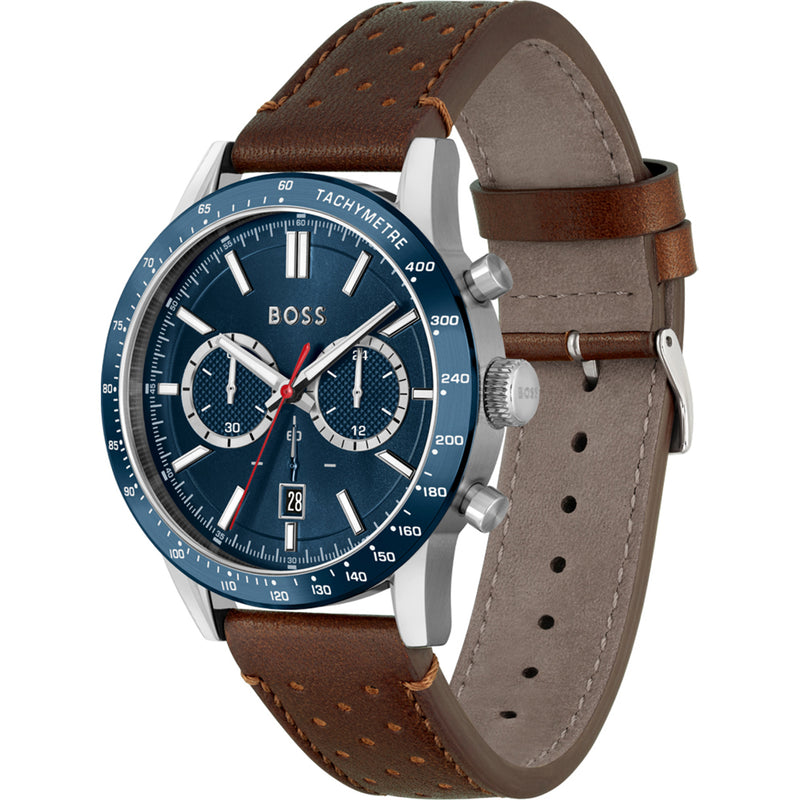 BOSS Allure Chronograph Leather Strap Watch, Brown (Model: 1513921) - Time Access store