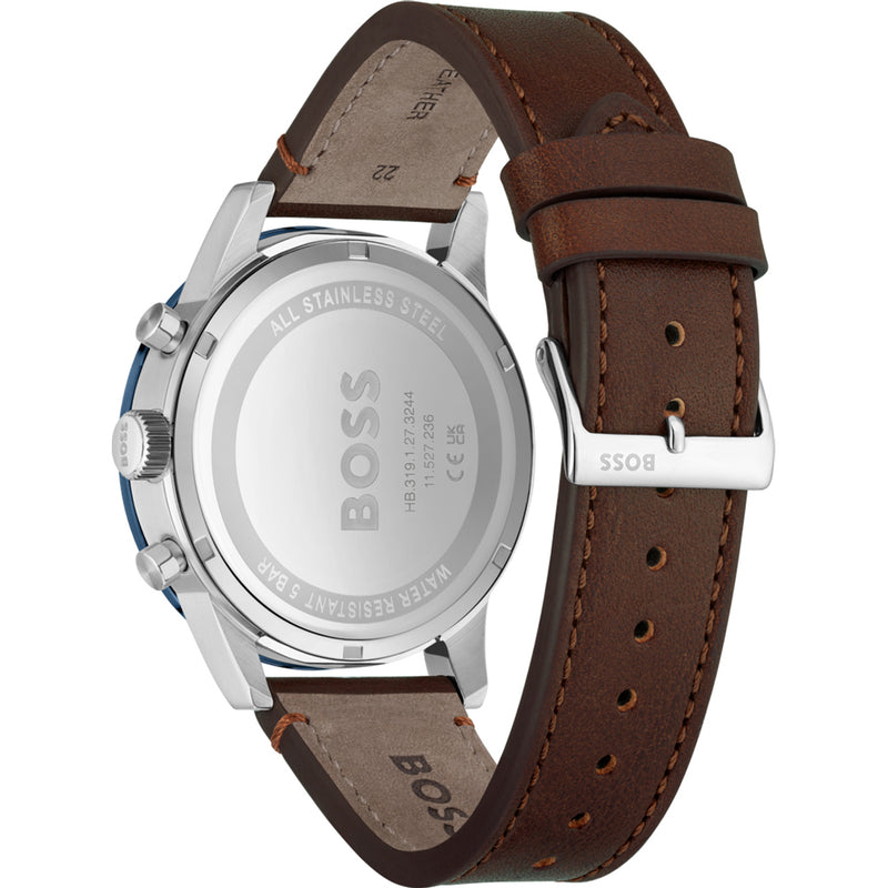 BOSS Allure Chronograph Leather Strap Watch, Brown (Model: 1513921) - Time Access store