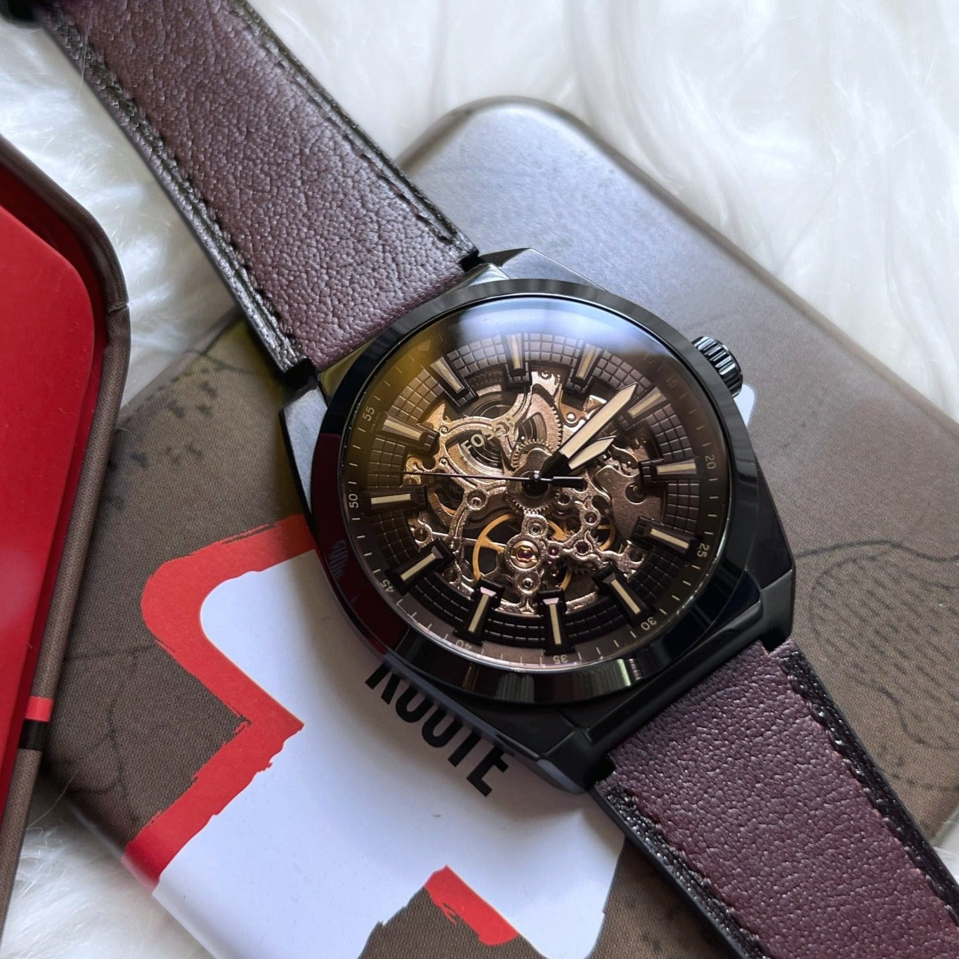Fossil Everett Automatic Dark Brown LiteHide™ Men