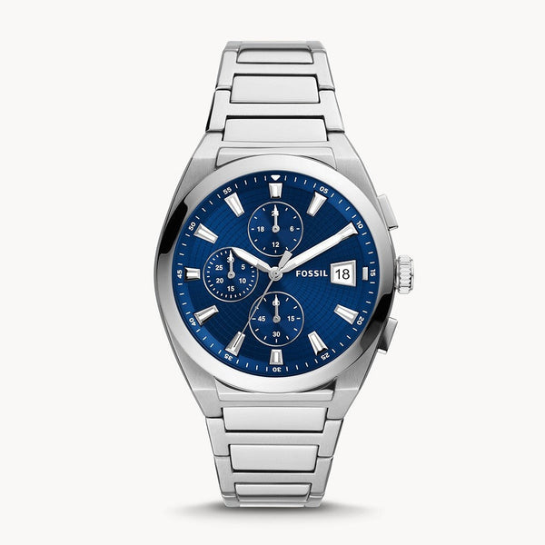 Fossil watch silver with best sale blue face