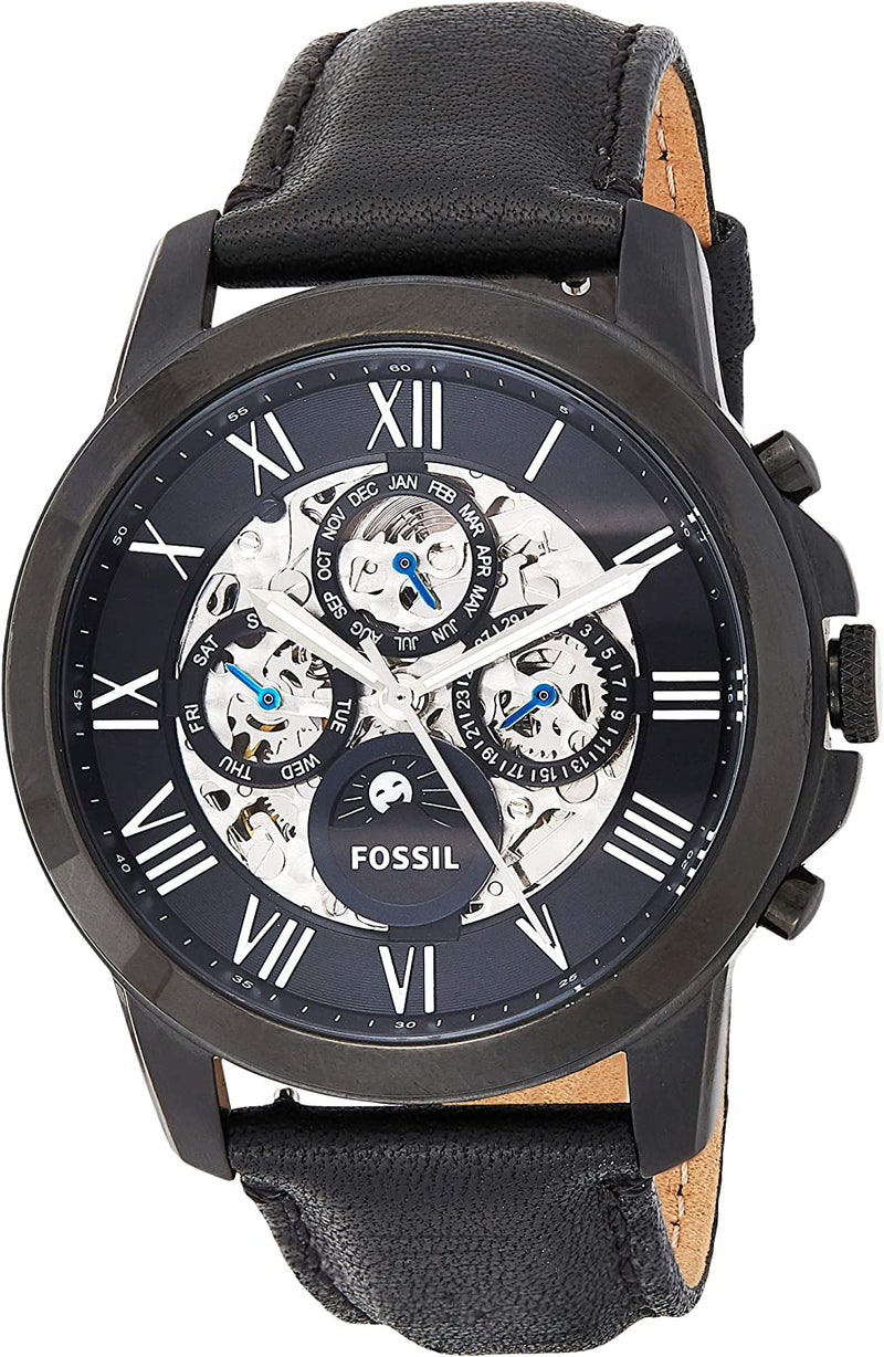 Fossil Men's ME3028 Grant Automatic Self-Wind Leather Watch - Black - Time Access store