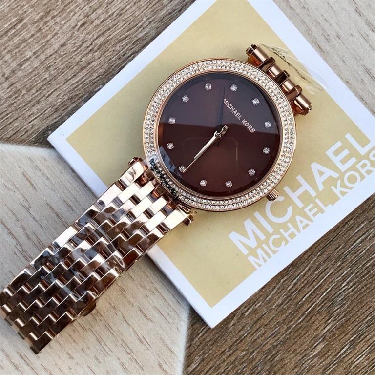 Michael Kors MK3217 Darci Brown Dial Pave Bezel Rose-gold 39mm Woman's Watch - Time Access store