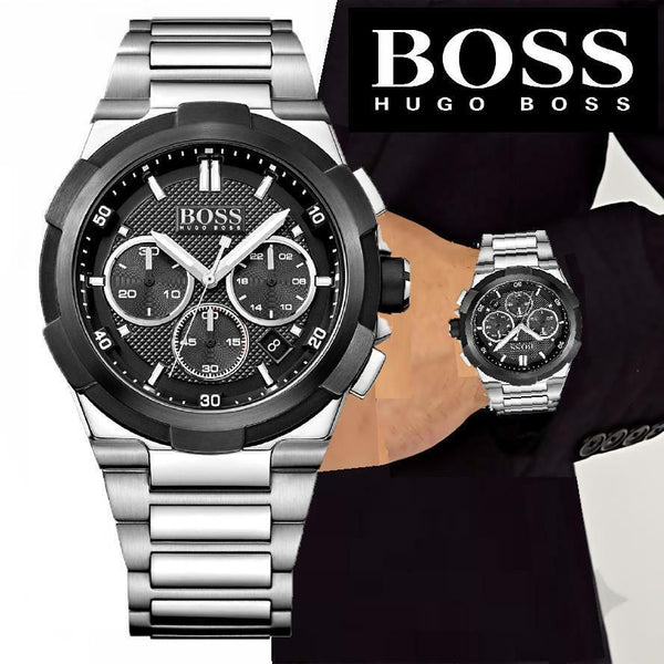 BOSS - Link-bracelet chronograph watch with black dial