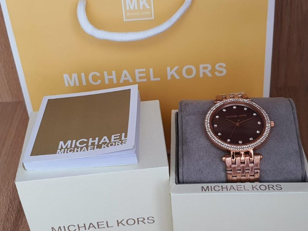 Michael Kors MK3217 Darci Brown Dial Pave Bezel Rose-gold 39mm Woman's Watch - Time Access store